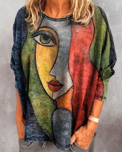 Laluna® | Long Sleeve Graphic Tee with Face Design