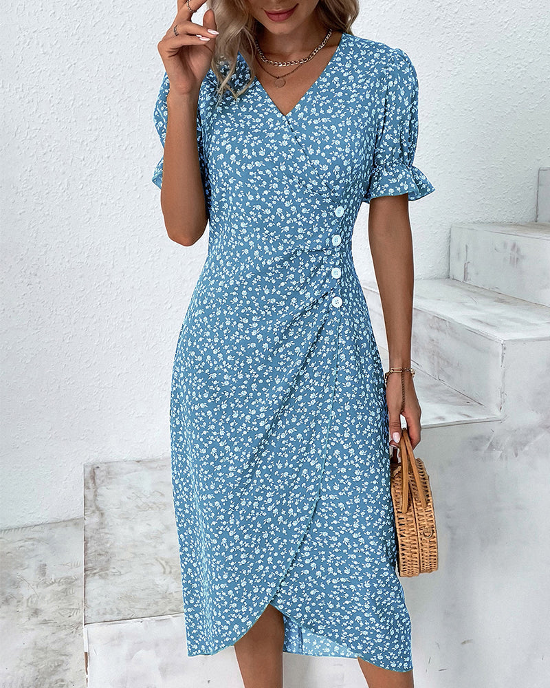 Laluna® | Floral Print Short Sleeve Dress