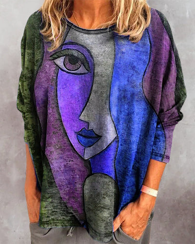 Laluna® | Long Sleeve Graphic Tee with Face Design