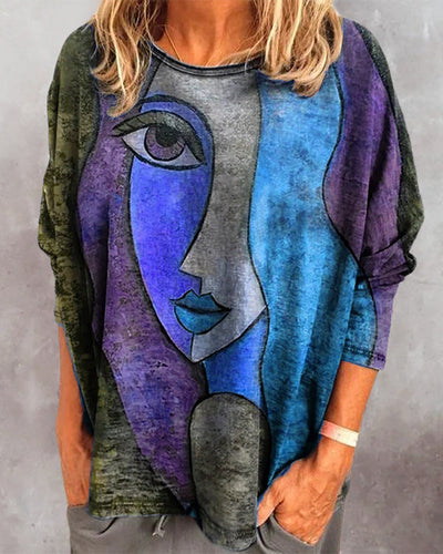 Laluna® | Long Sleeve Graphic Tee with Face Design