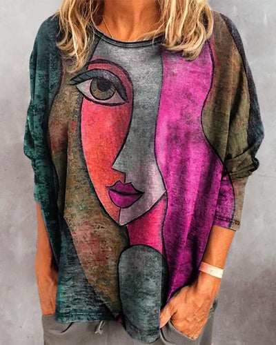 Laluna® | Long Sleeve Graphic Tee with Face Design