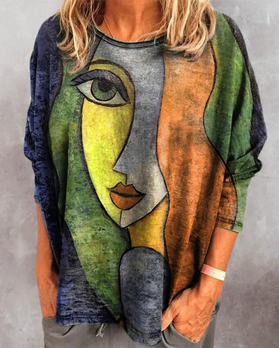 Laluna® | Long Sleeve Graphic Tee with Face Design