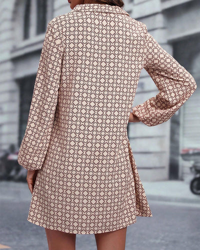Long Sleeve Lapel Printed Dress