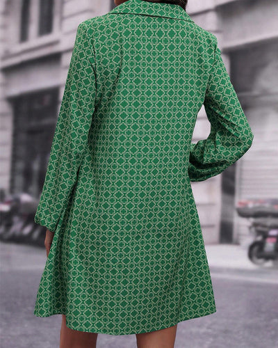 Long Sleeve Lapel Printed Dress