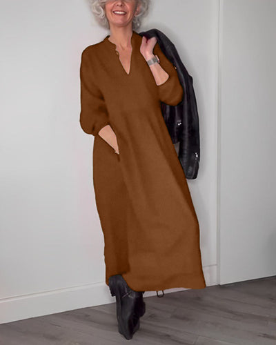 Laluna® | Stylish Long Sleeve V-Neck Dress
