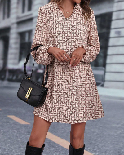 Long Sleeve Lapel Printed Dress