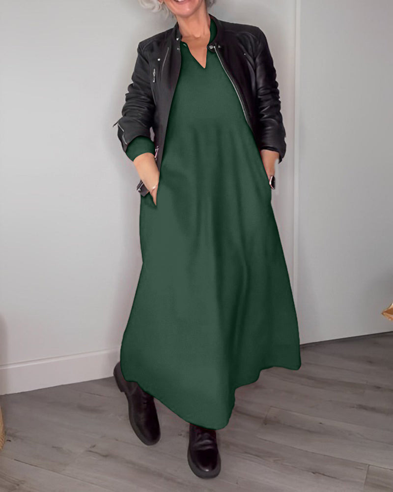 Laluna® | Stylish Long Sleeve V-Neck Dress