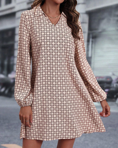 Long Sleeve Lapel Printed Dress