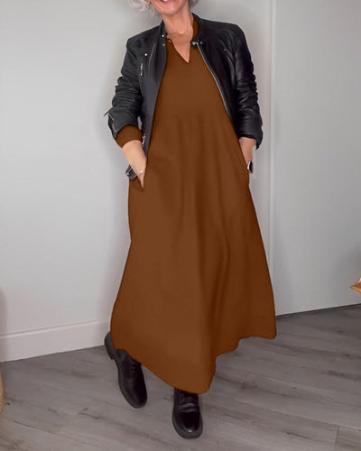 Laluna® | Stylish Long Sleeve V-Neck Dress