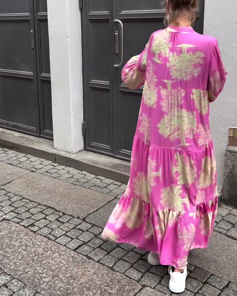 Laluna® | V-Neck Patchwork Dress with Bell Sleeves