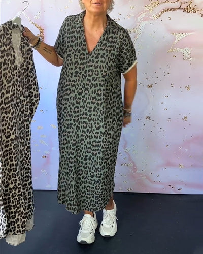 Laluna® Leopard Print V-Neck Dress
