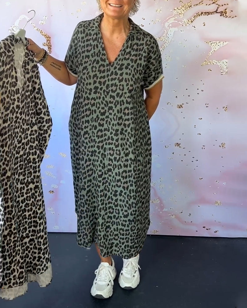 Laluna® Leopard Print V-Neck Dress