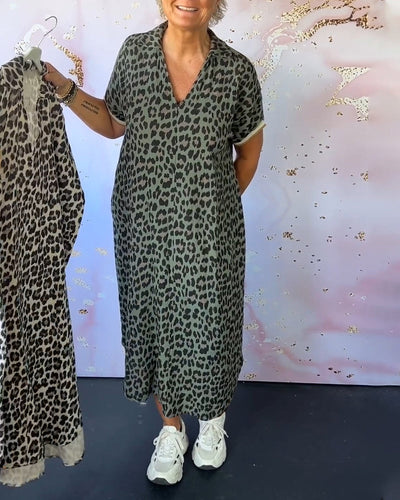 Laluna® Leopard Print V-Neck Dress
