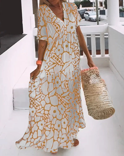 Laluna® | Printed V-Neck Loose Dress