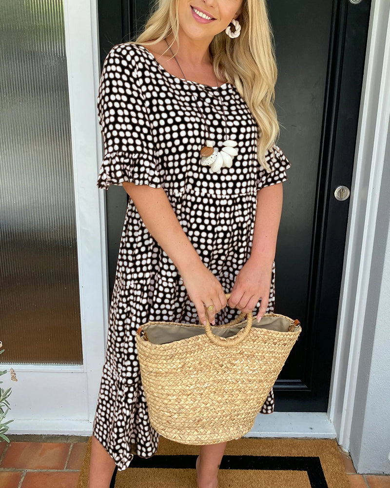 Laluna® | Polka Dot Print Midi Dress with Round Neck