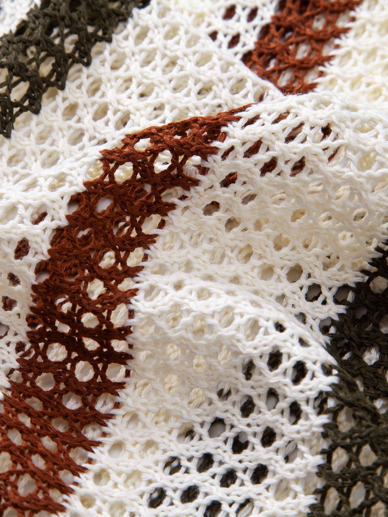 Striped V-Neck Crochet Polo with Straight-Leg Linen Pants