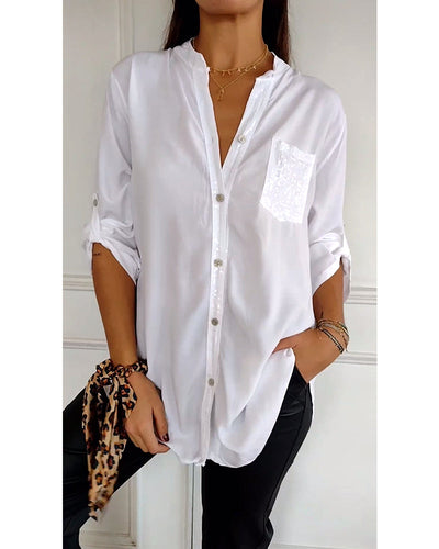 Laluna® | Casual Top Featuring Sequin Detail and Button Accents