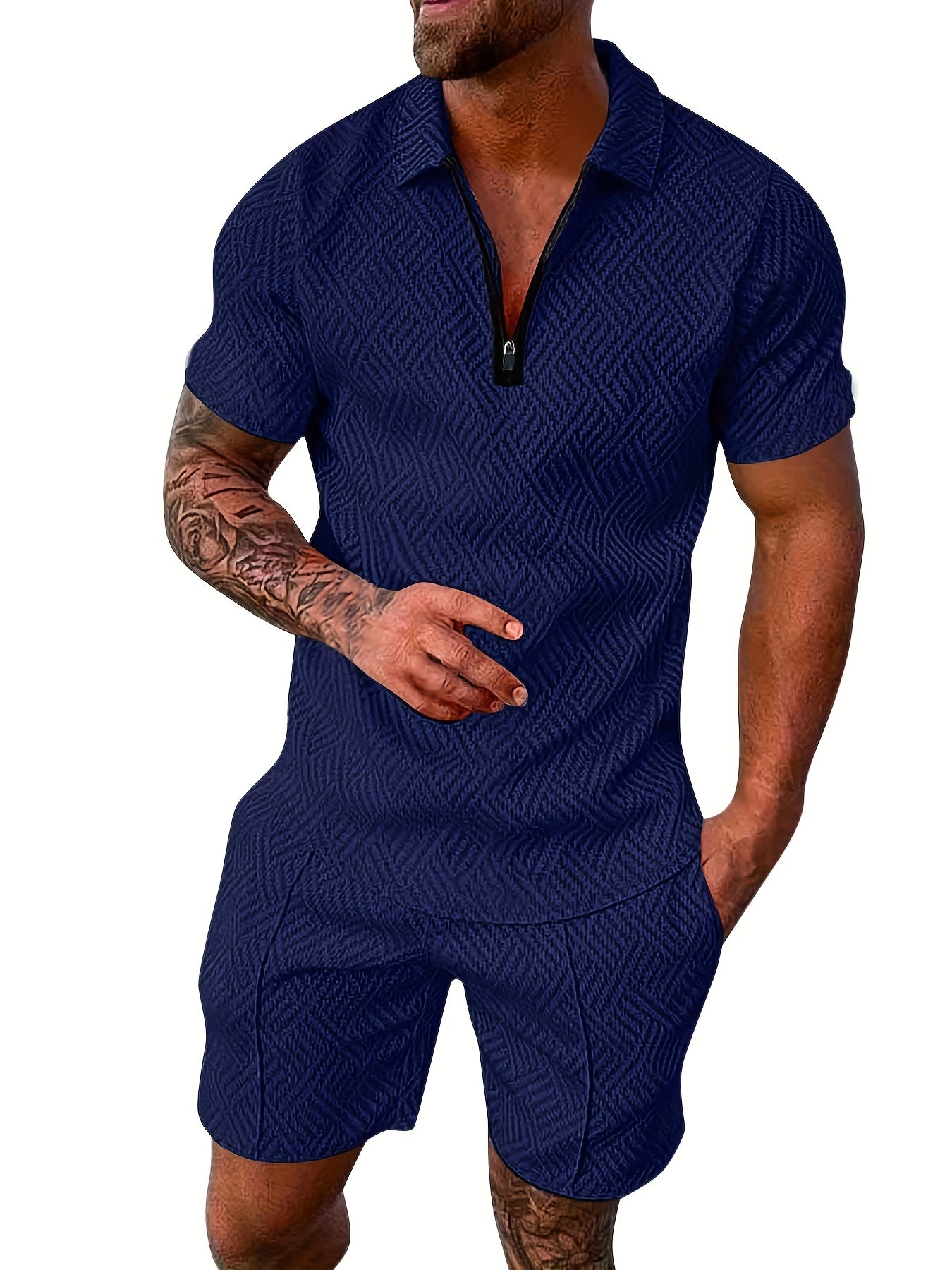 V-Neck Zippered Ensemble