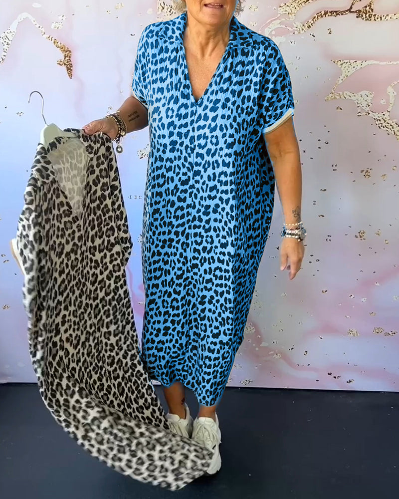 Laluna® Leopard Print V-Neck Dress