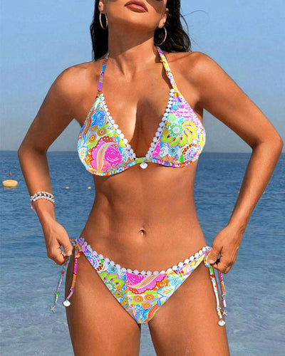 Laluna® | Vibrant Patchwork Lace Halter Bikini