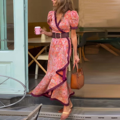 Chic Short Sleeve Pink Maxi Dress