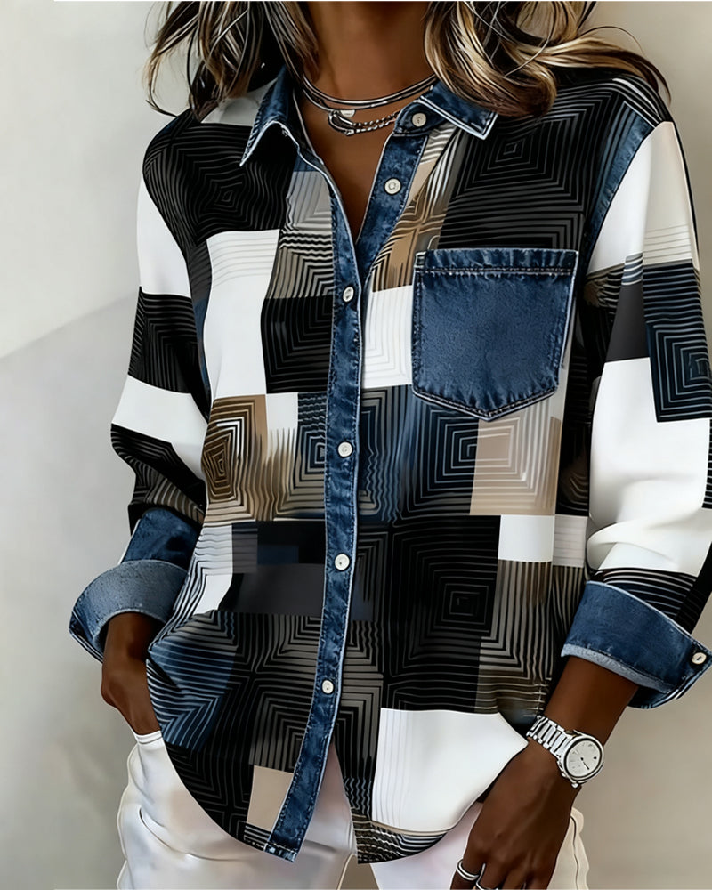Laluna® | Color Block Shirt Fashionable Collar
