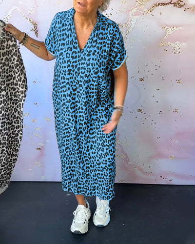 Laluna® Leopard Print V-Neck Dress