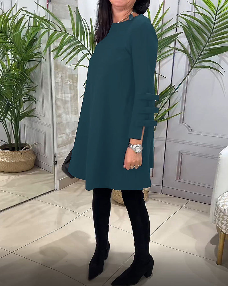 Laluna® | Relaxed Knee-Length Dress with Long Sleeves