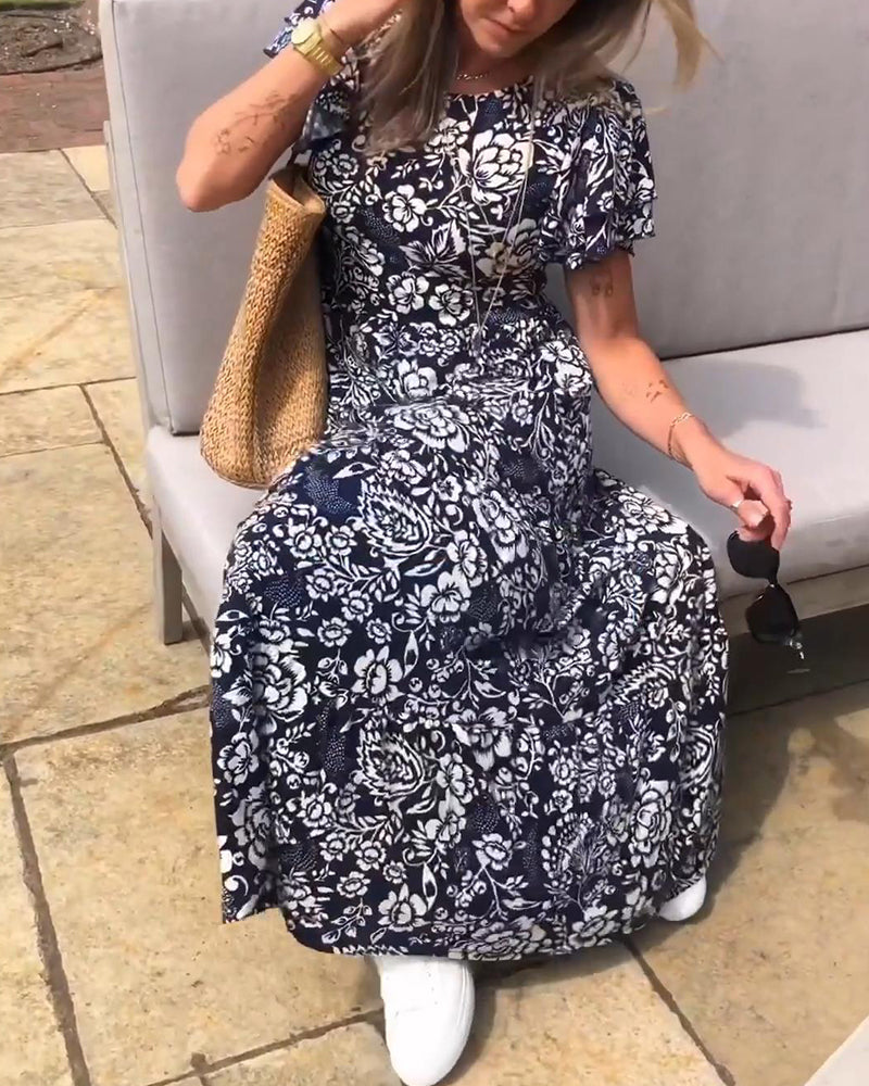 Laluna® | Floral Print Short Sleeve Maxi Dress