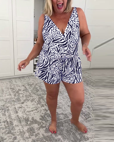 Zebra Print Slim-Fit Swimsuit