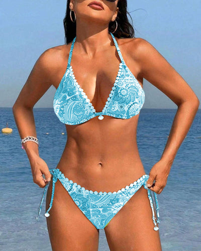 Laluna® | Vibrant Patchwork Lace Halter Bikini
