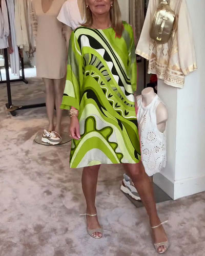 Laluna® | Stylish Printed Midi Dress with Round Neckline