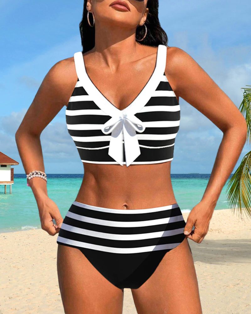 Laluna® | High-Waisted Striped Bikini
