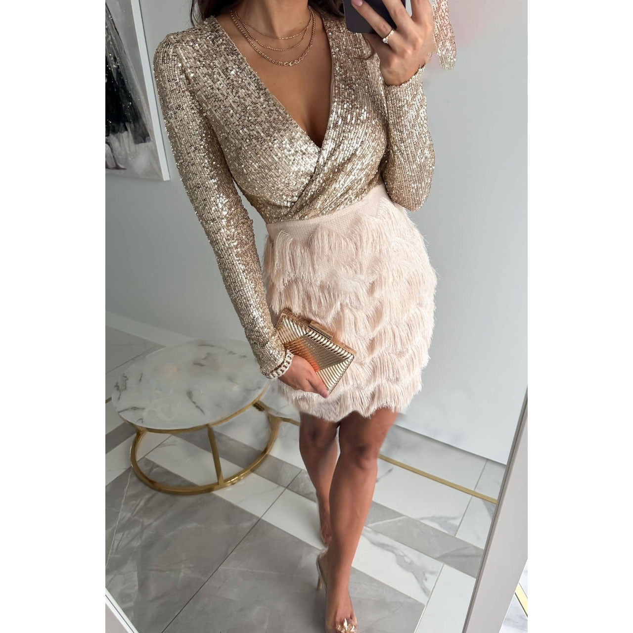 LALUNA® | Sequin and Fringe Dress