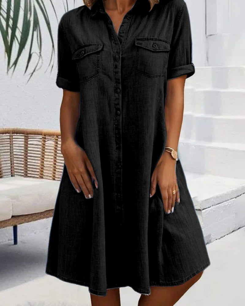 Laluna® | Relaxed Fit Denim Dress with Collar