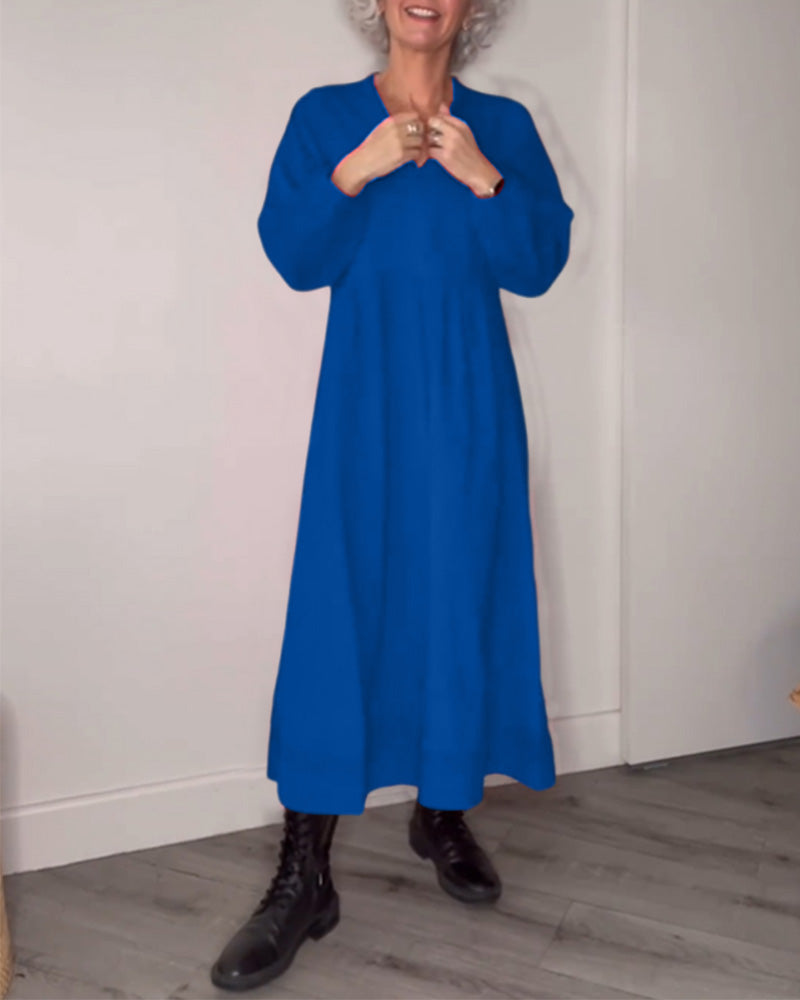 Laluna® | Stylish Long Sleeve V-Neck Dress