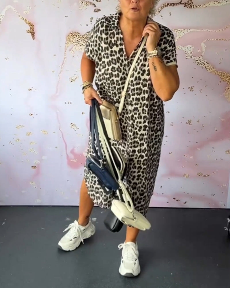 Laluna® Leopard Print V-Neck Dress