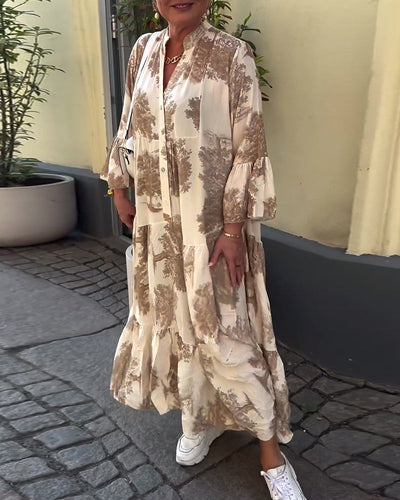 Laluna® | V-Neck Patchwork Dress with Bell Sleeves
