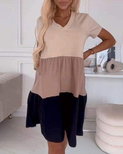 Laluna® | Short Sleeve Color Block Casual Dress