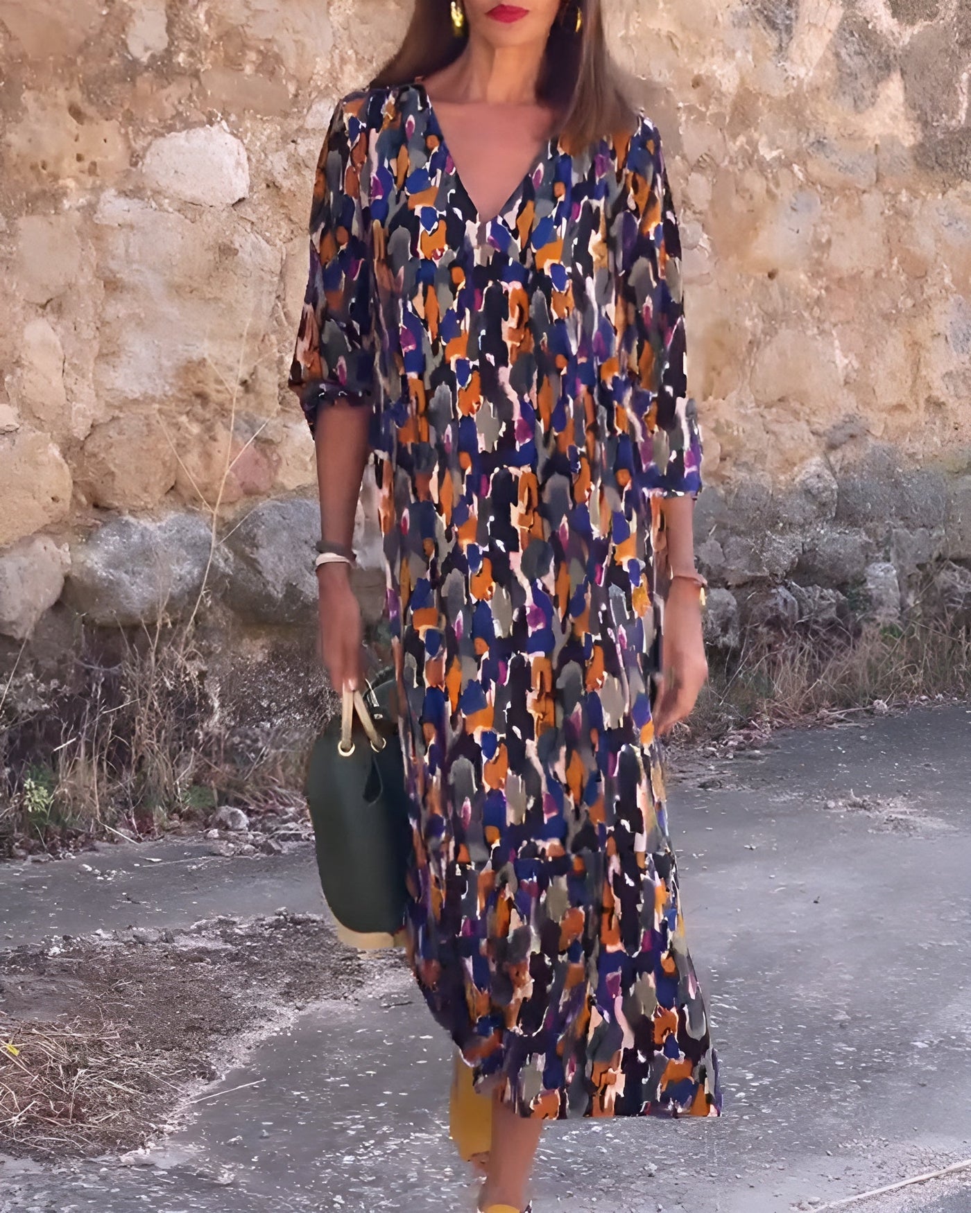 Laluna® | Retro Print V-Neck Dress