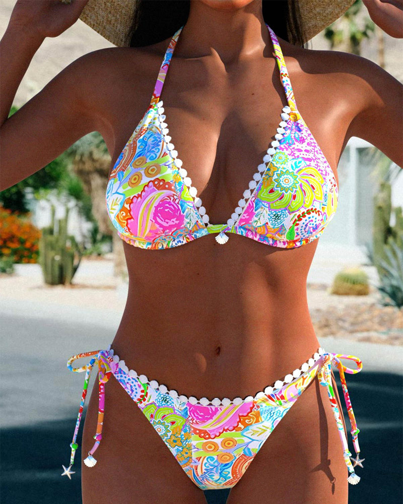 Laluna® | Vibrant Patchwork Lace Halter Bikini