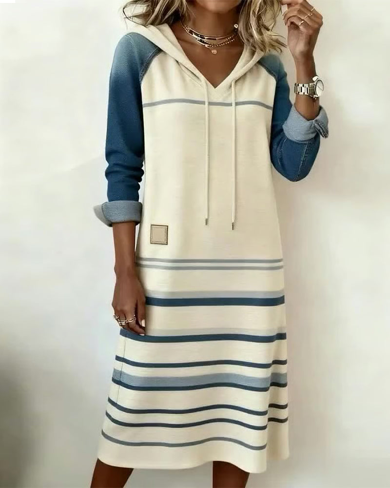 Dress with Hood Striped Color Block