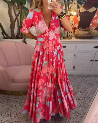 Laluna® | Floral Print V-Neck Pocket Dress