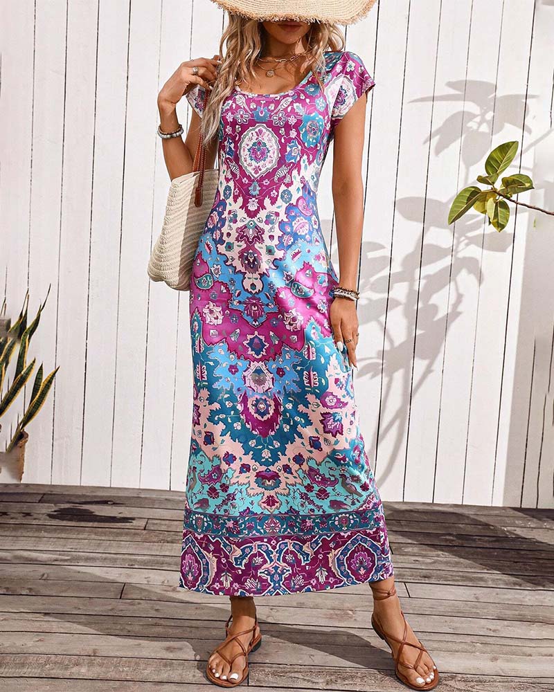 Vibrant Printed Casual Dress with Stylish Slits