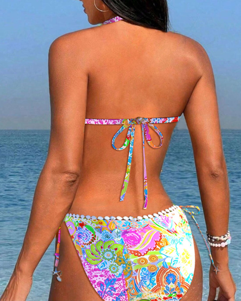 Laluna® | Vibrant Patchwork Lace Halter Bikini