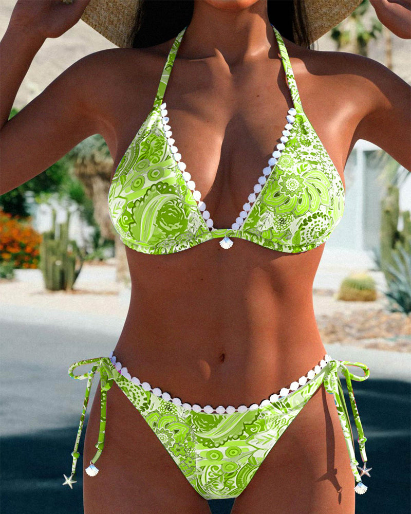 Laluna® | Vibrant Patchwork Lace Halter Bikini