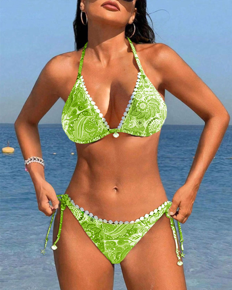 Laluna® | Vibrant Patchwork Lace Halter Bikini