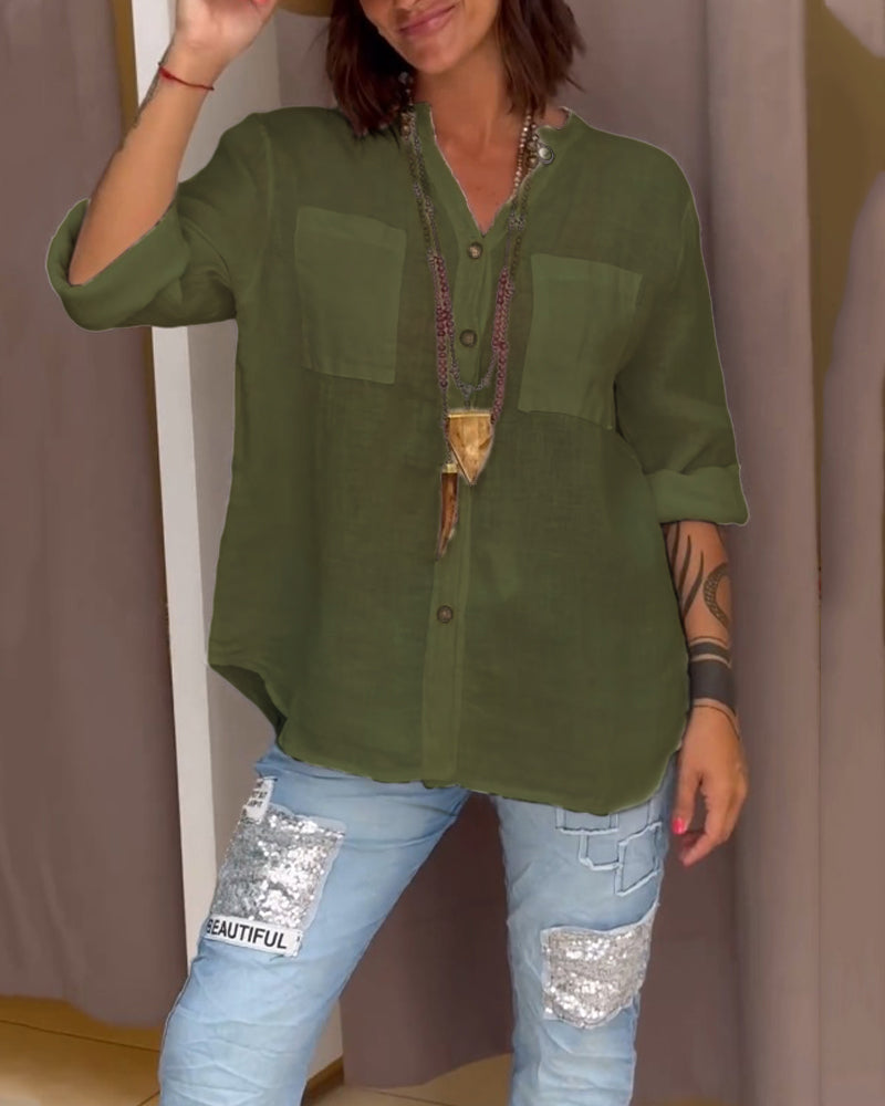 Classic Pocketed Shirt with Single Button Closure
