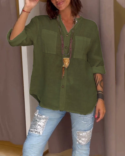 Classic Pocketed Shirt with Single Button Closure