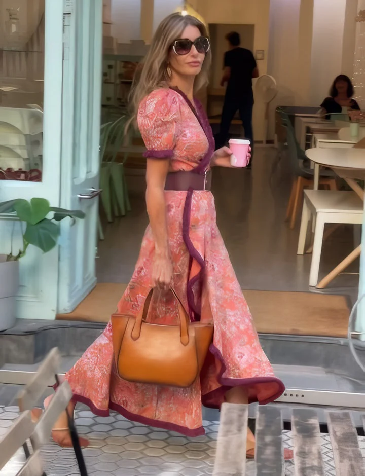 Chic Short Sleeve Pink Maxi Dress